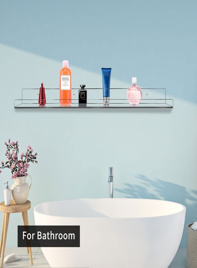 Febwind 4 Pack 24-Inch Long Clear Acrylic Floating Shelves Wall Ledge Invisible Wall Mounted Floating Bookshelf U Shape Wall Shelf for Book Display Makeup Product Spice Organizer - Image 4